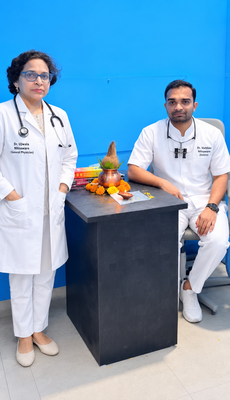 Dr. Ujwala Nitnaware and Dr. Vaibhav Nitnaware at Prajwal Dental & General Clinic